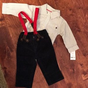 Carter’s Outfit, corduroy pants, red suspenders